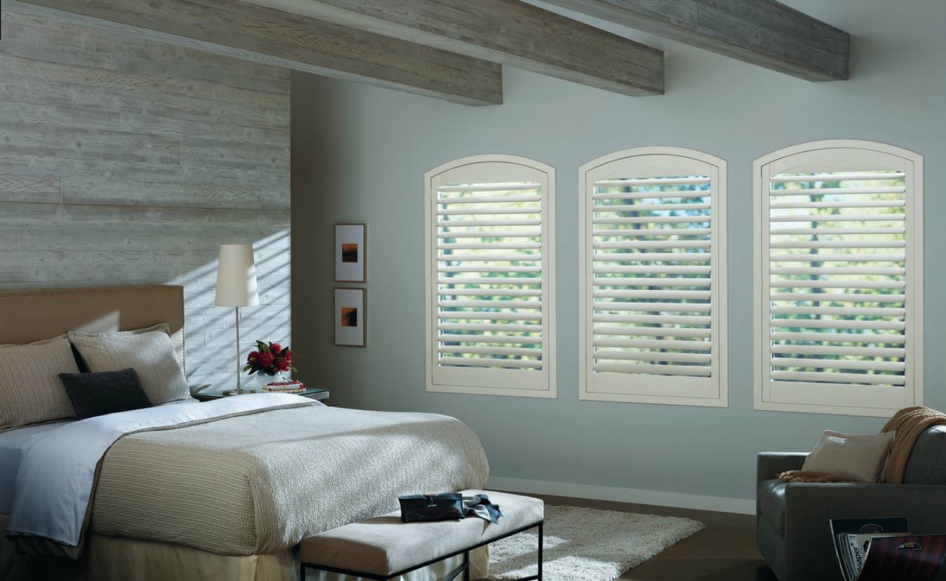 Shutters San Diego, California (CA) Layered Window Treatments with Drapery, Side Panels, and Honeycomb Shades