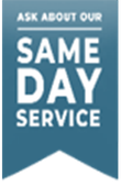 Three logos for same day service emergency services and satisfaction guaranteed
