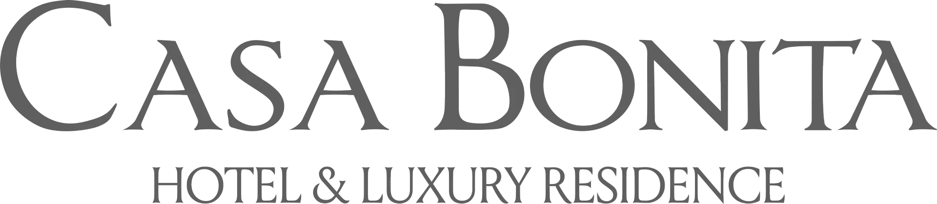 Logotipo de Casa Bonita Hotel & Luxury Residence en texto gris con serifa sobre fondo blanco.