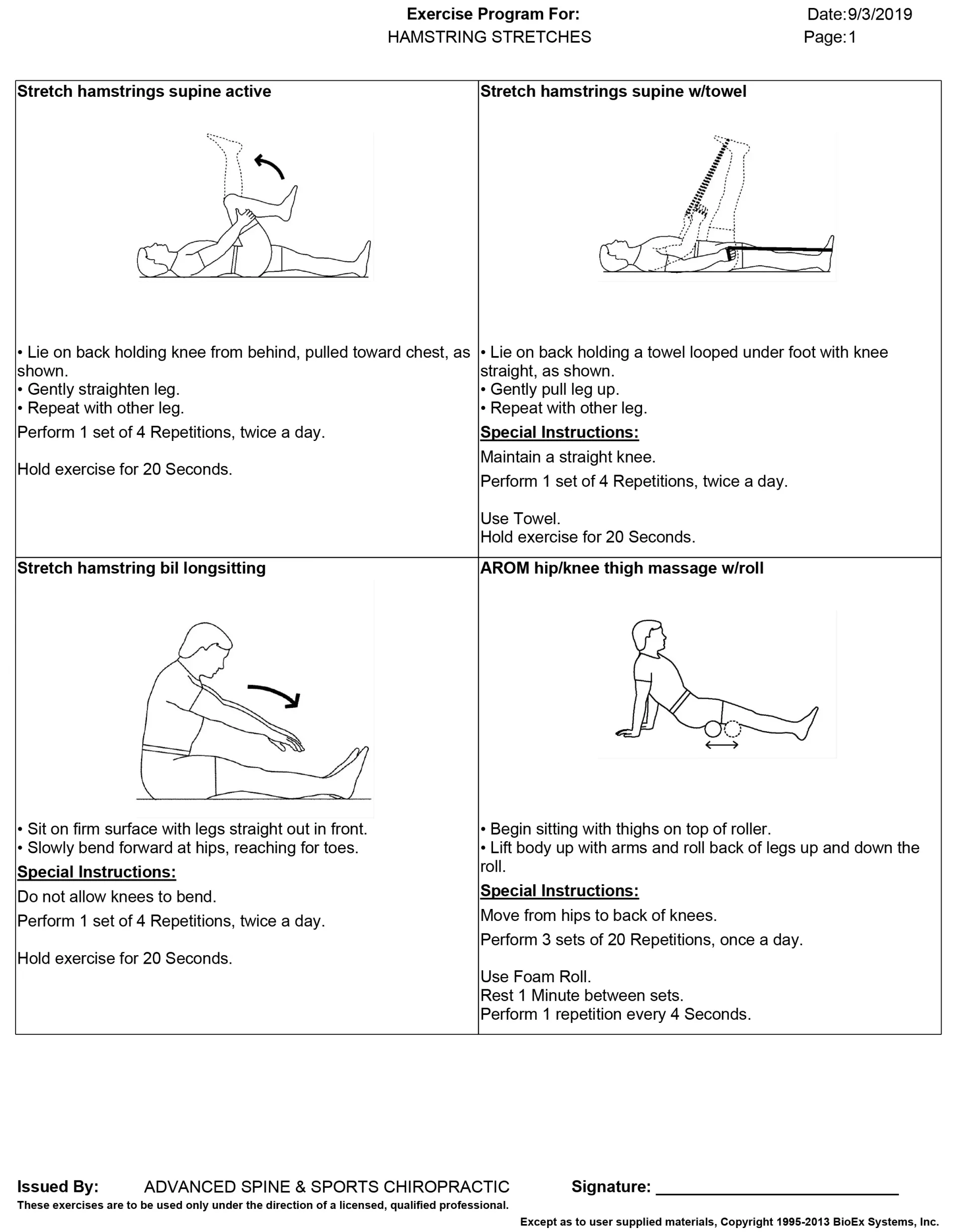 Exercise program with illustrations and instructions for seated exercises.