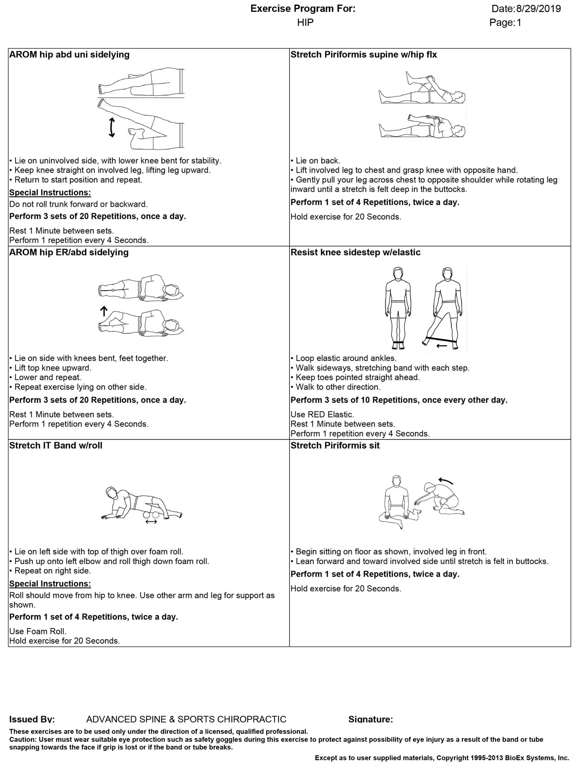 Diagrams of various exercise routines.
