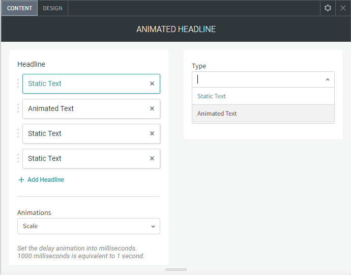 A screenshot of the animated headline page of a website