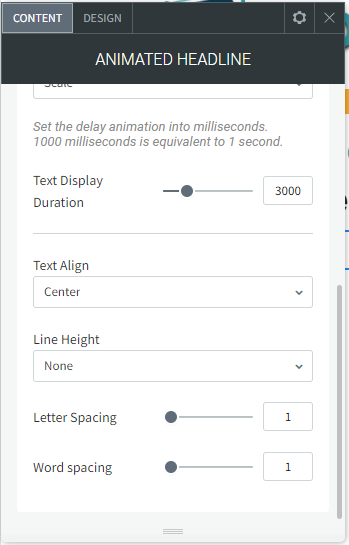 A screenshot of an animated headline settings page