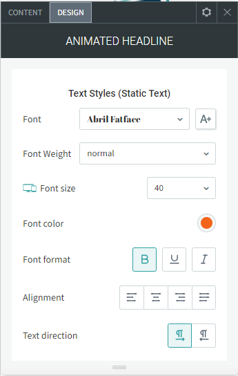 A screenshot of the animated headline settings
