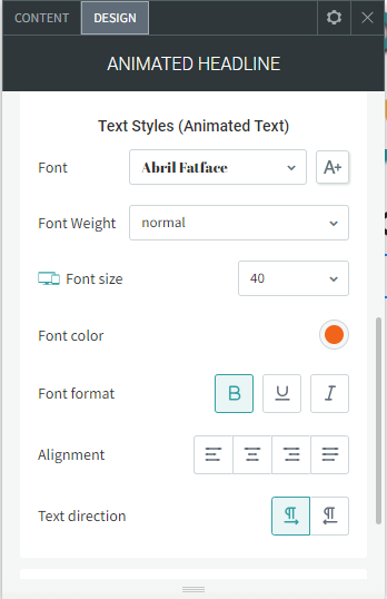 A screenshot of the animated headline settings