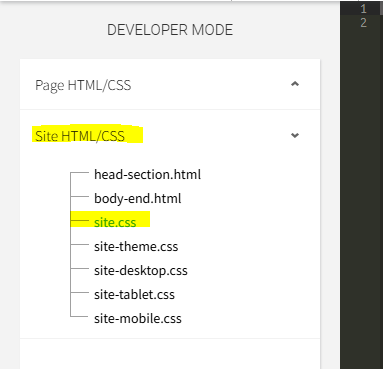 A screenshot of the developer mode page html / css
