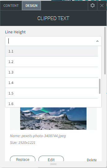A screenshot of a computer screen showing a line height and a picture of a mountain.