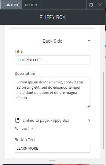A screen shot of a flippy box with a title and description