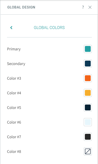 A screenshot of the global colors page on a website.