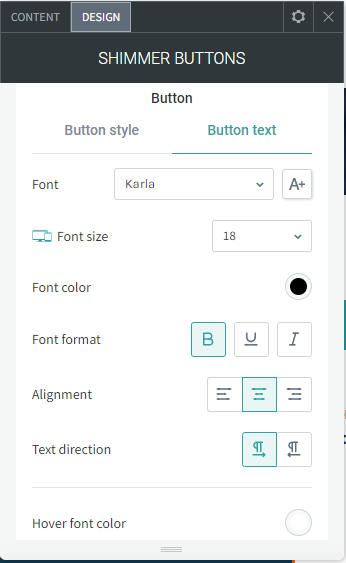 A screenshot of the shimmer buttons window