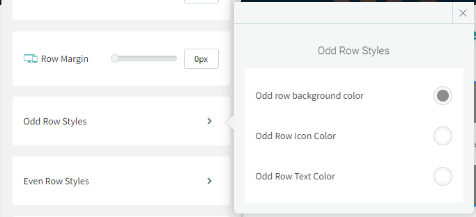 A screenshot of a web page with a popup window that says odd row styles.