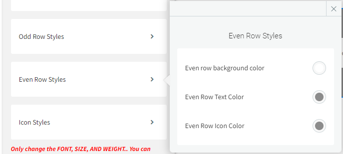 A screenshot of a website with a popup window that says ' ever row styles ' on it.