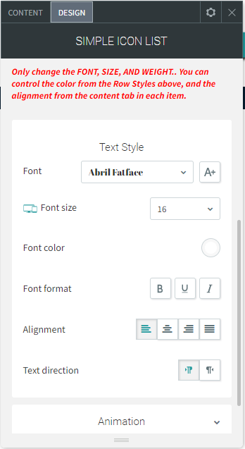 A screenshot of a simple icon list page