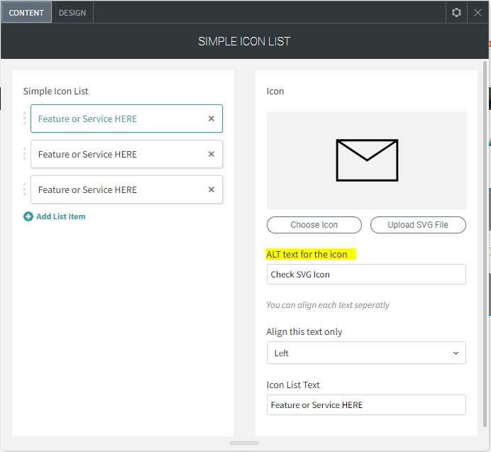 A computer screen shows a simple icon list with an envelope icon.