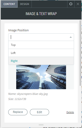 A screenshot of the image and text wrap page