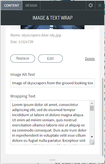 A computer screen shows a window for image and text wrap
