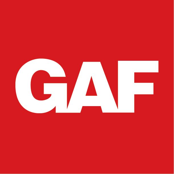 White GAF logo on a red background
