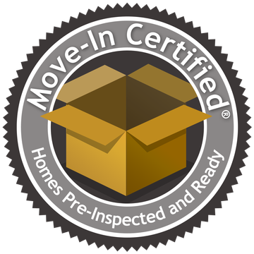 A move-in certified seal with a cardboard box in the center.