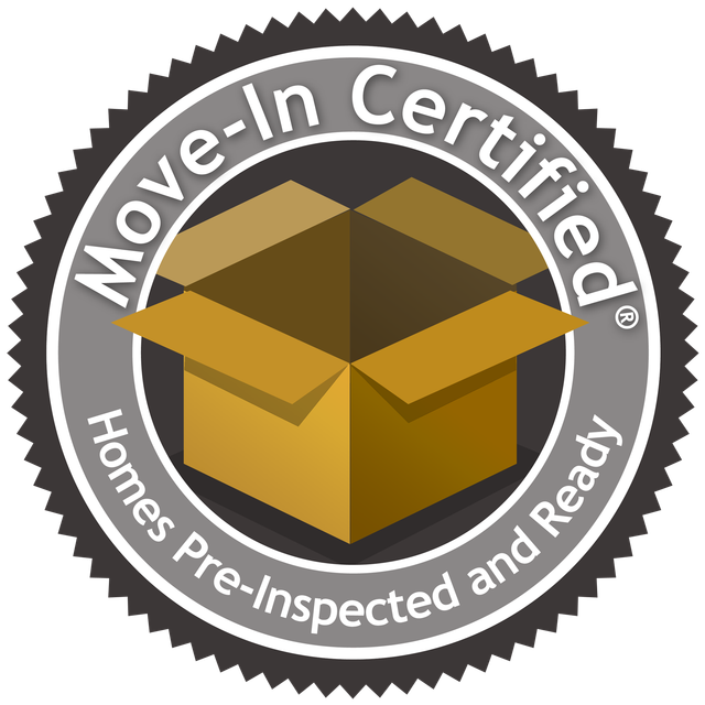 A move-in certified seal with a cardboard box in the center.