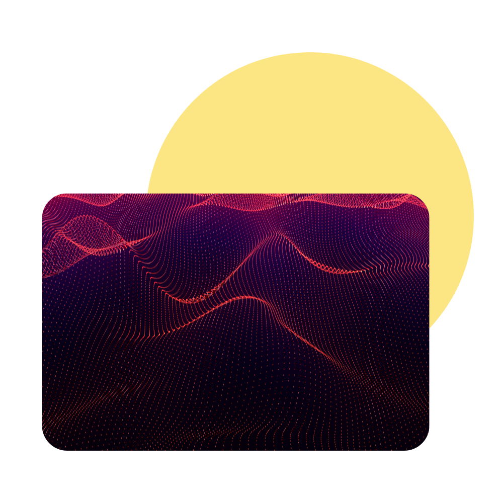 A purple and yellow rectangle with waves on it and a yellow circle in the background.