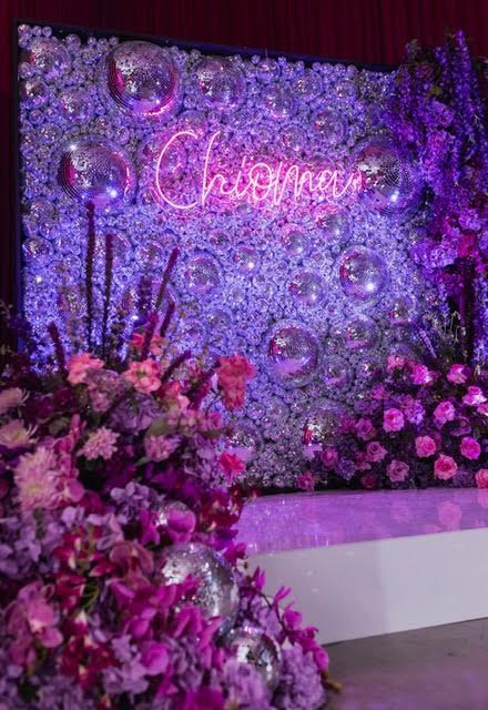 Floral backdrop with neon 