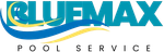 Logo of BlueMax Pool Service in blue and yellow.
