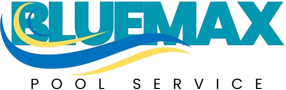 Logo of BlueMax Pool Service in blue and yellow.