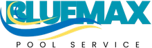 Logo of BlueMax Pool Service in blue and yellow.