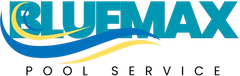 Logo of BlueMax Pool Service in blue and yellow.