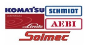 Loghi di Komatsu, Schmidt, Linde, Aebi e Solmec su sfondo bianco.