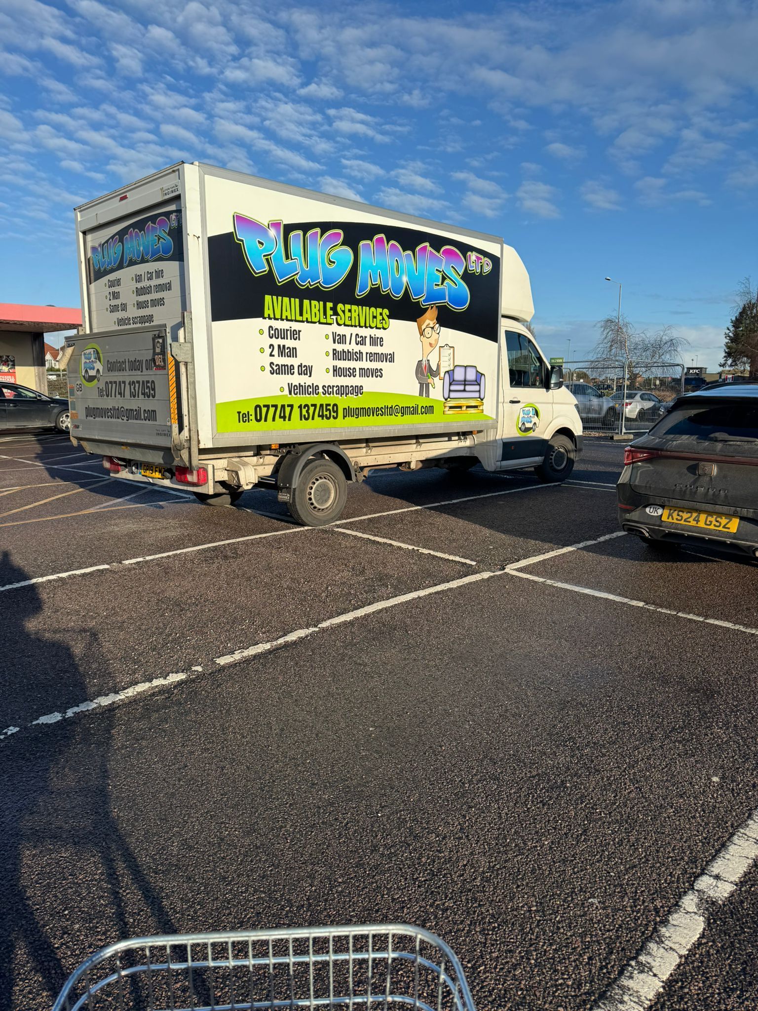 A white van with the 