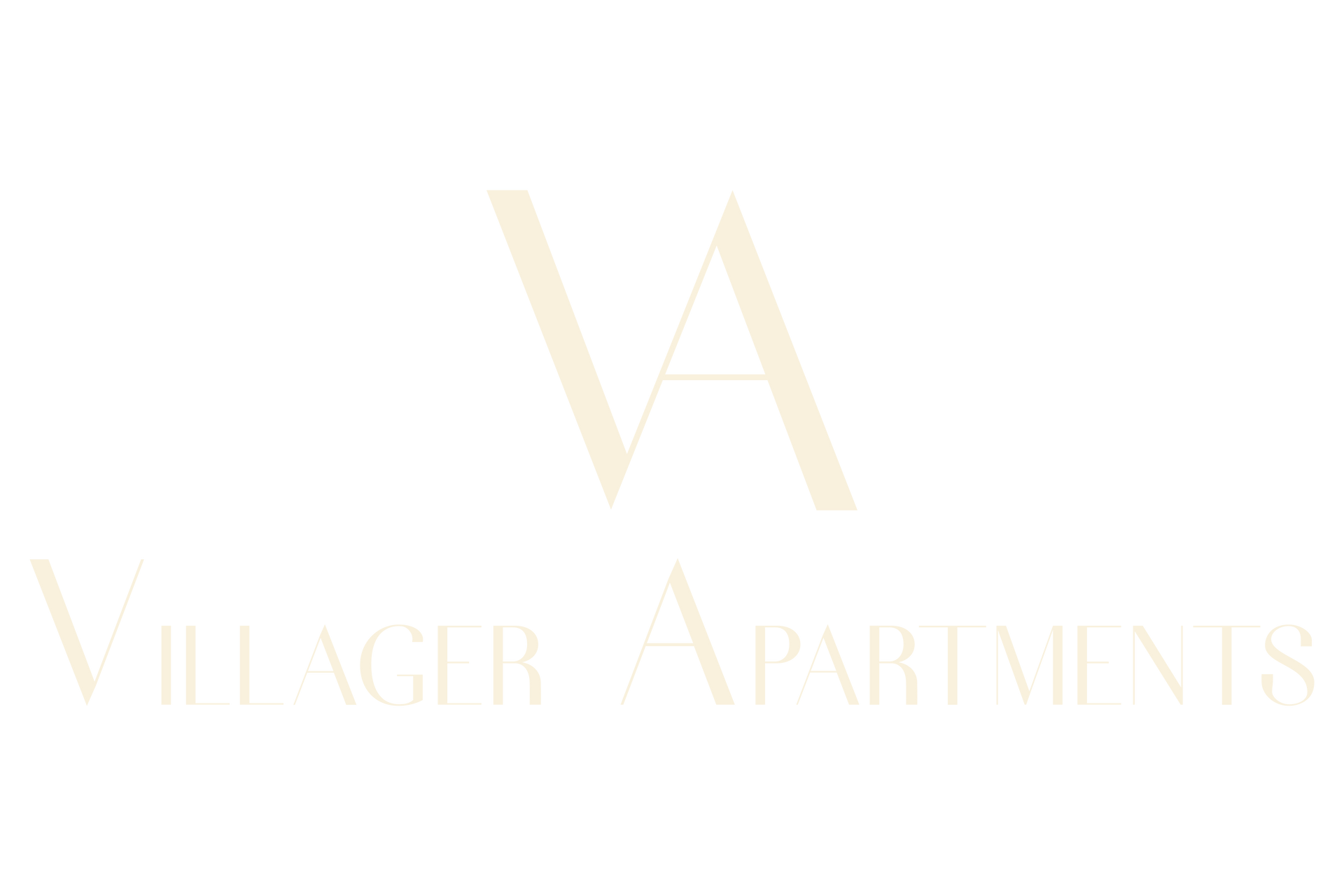 Logo for Villager Apartments featuring the letters "VA" above the full text in a minimalist, beige serif font.
