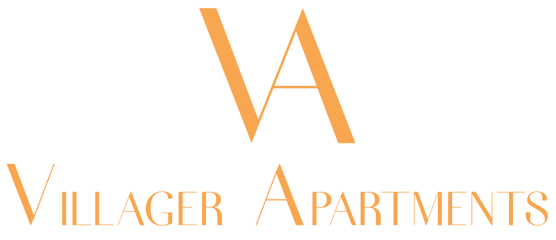 Logo for Villager Apartments featuring the letters "VA" in a stylized dark green serif font.