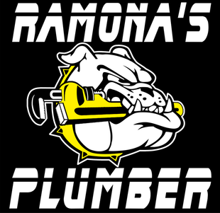 Ramona 's plumber logo with a bulldog holding a wrench.