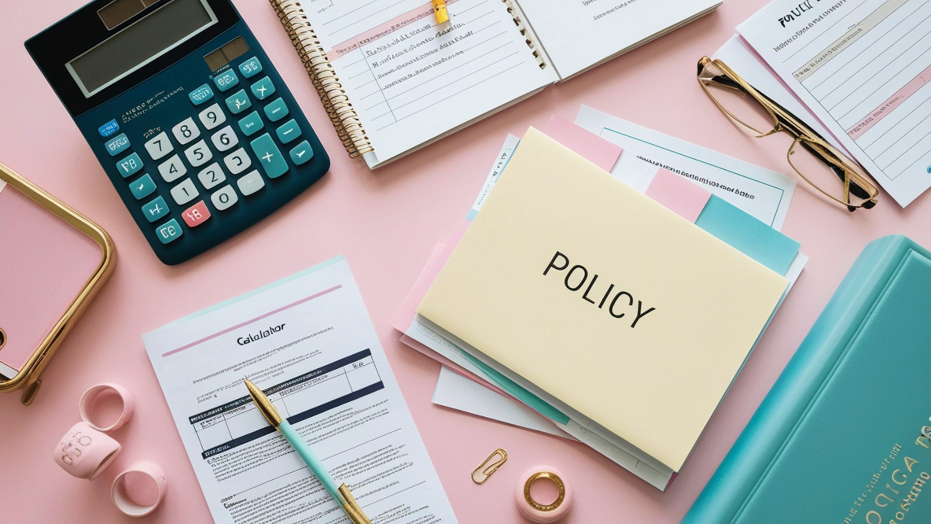 Wooden house model next to an insurance document and a pen on a wooden surface.