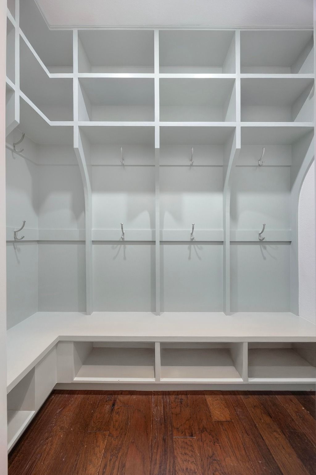 mudroom custom hooks and shelves