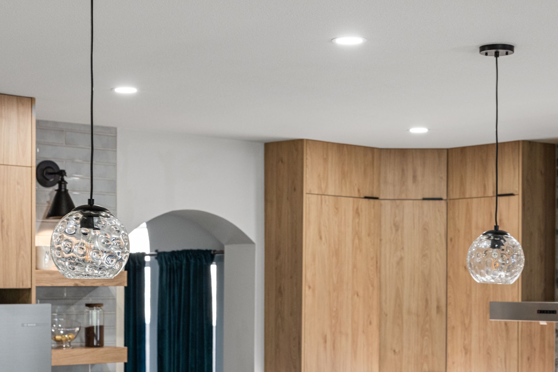 Pendant lights over island