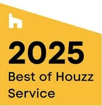 A yellow sign that says `` best of houzz service ''.