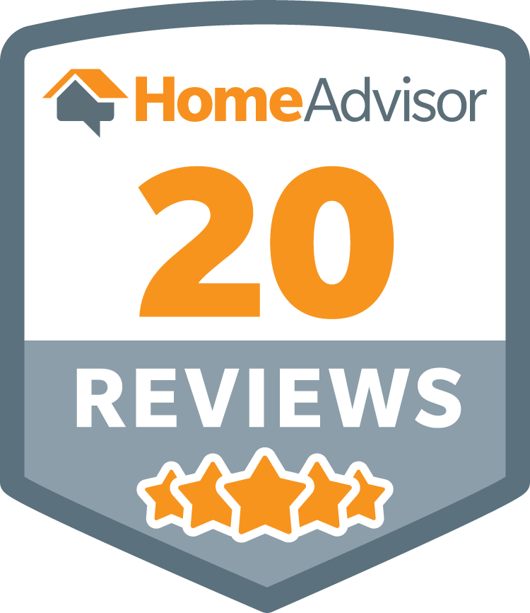 A home advisor 20 reviews badge with four stars on it.