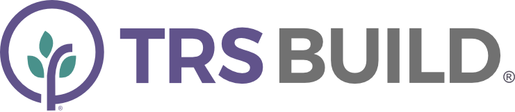 A logo for trs build with a leaf in the middle.