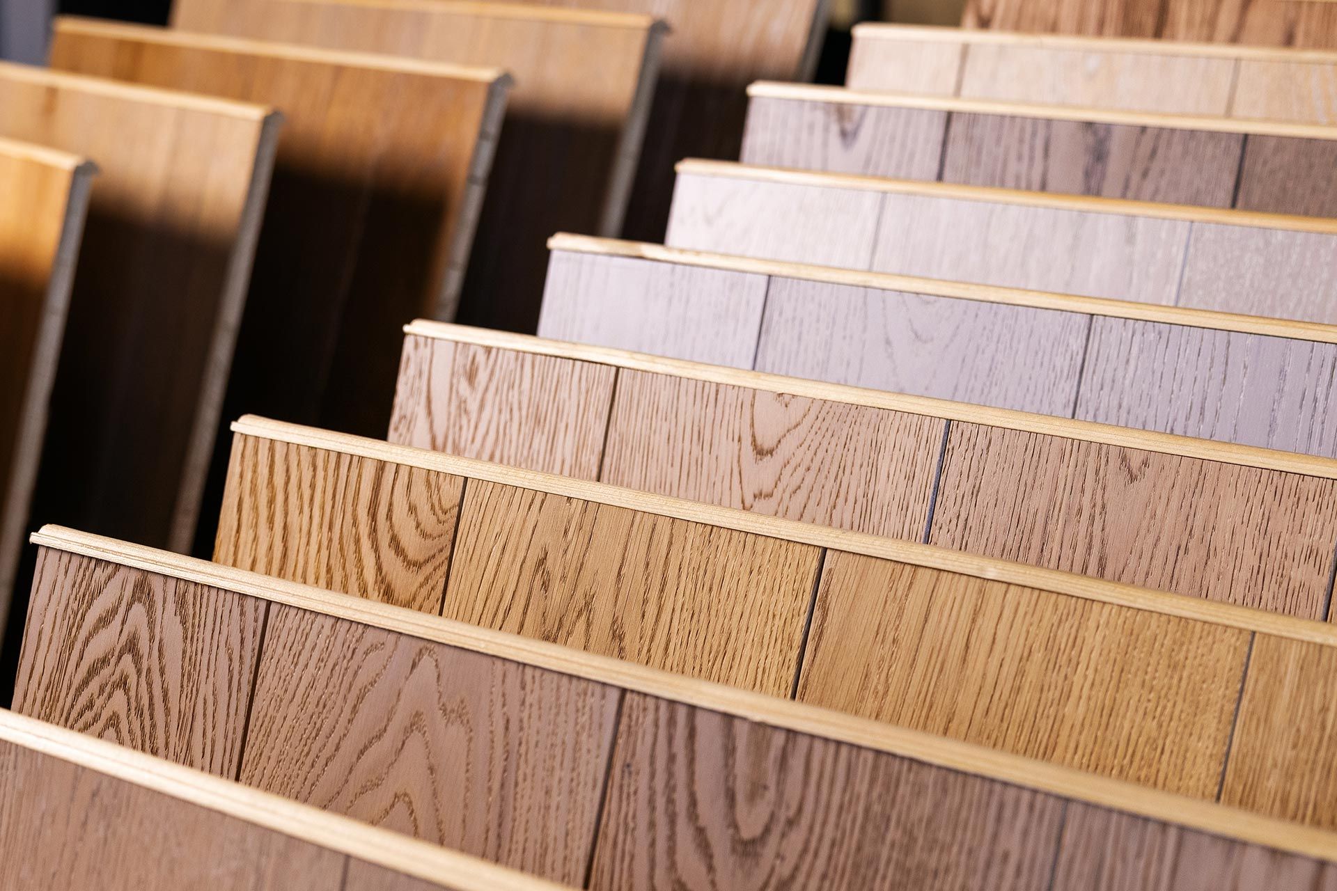 Laminate flooring samples in interior design shop. Laminate flooring samples in interior design shop.