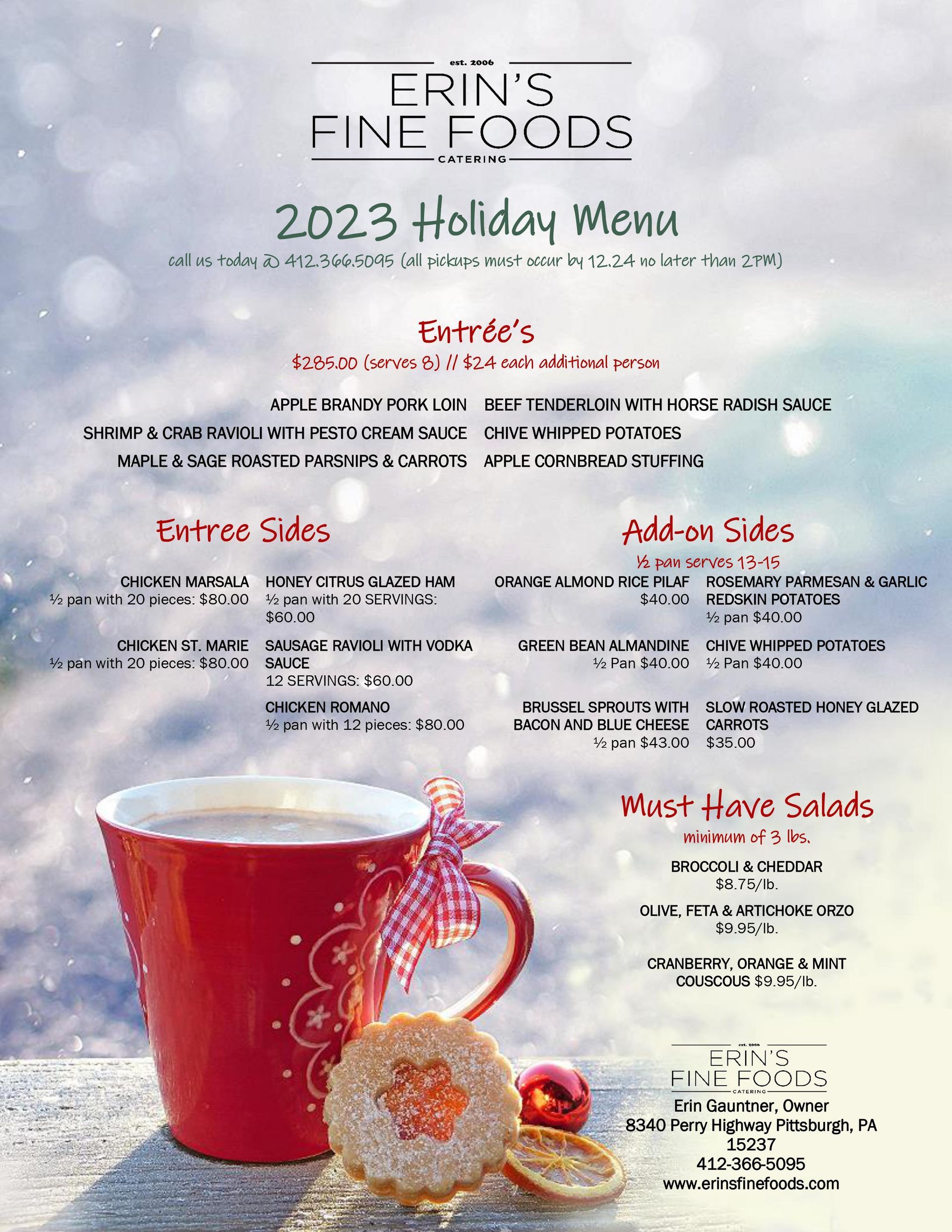 Christmas Menu — Pittsburgh, PA — Erin’s Fine Foods