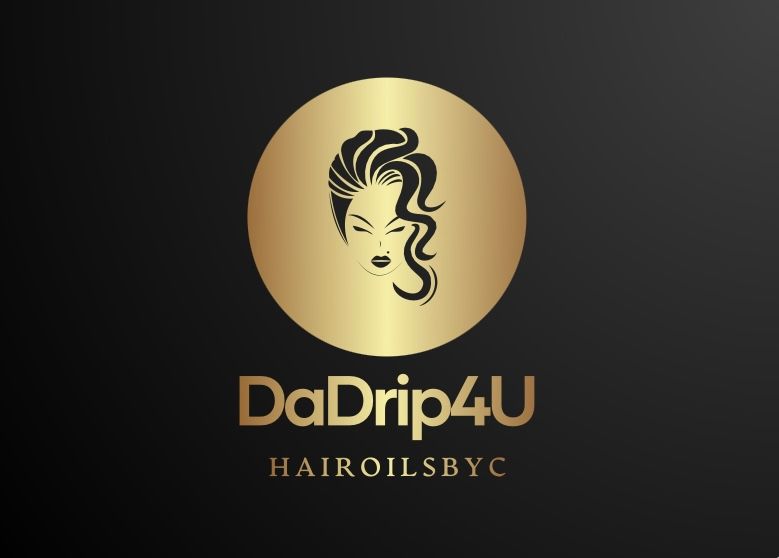 Logo: Gold circle with a woman's silhouette and hair in curls, 