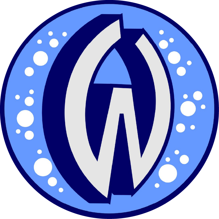 Logotipo de Casa Willipam con las letras «CW» apiladas en azul y blanco. El logotipo está situado dentro de un círculo con fondo azul claro relleno de puntos blancos.