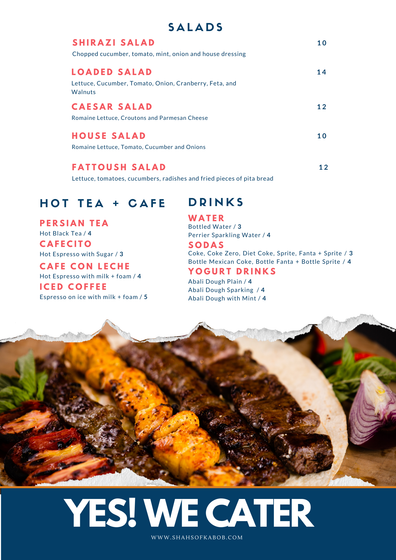 Menu, Shahs Of Kabob