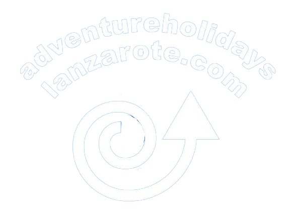 The logo for adventure holidays lanzarote.com has a swirl and an arrow.