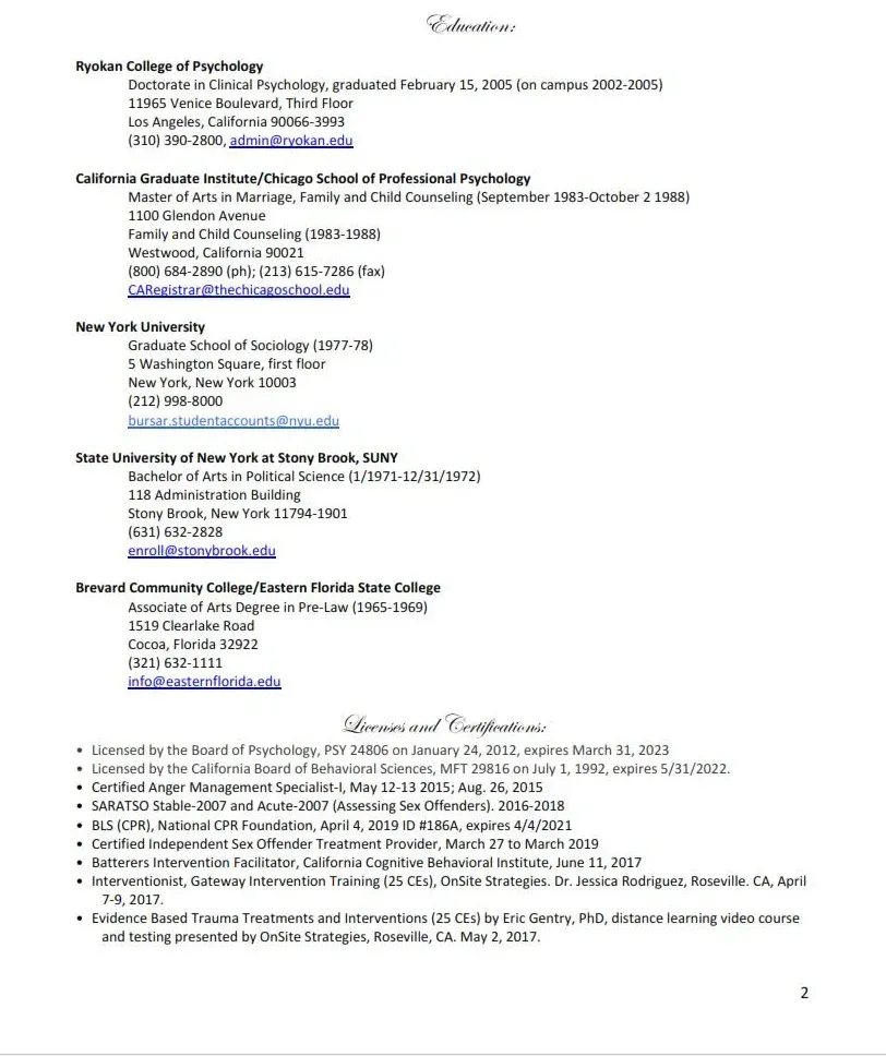 A page of a resume with a lot of information on it.