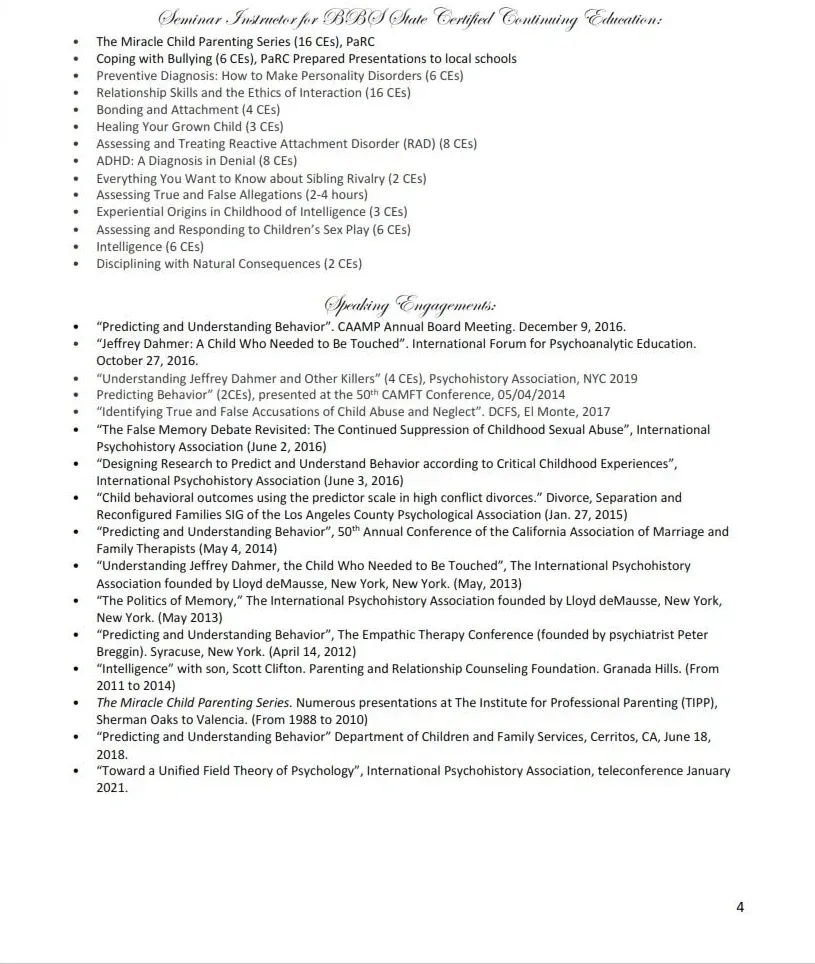 A page of a resume with a lot of information on it.