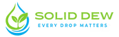 Logo for Solid Dew: a green and blue water drop with leaves, text reads 