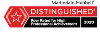 A red and black sign that says distinguished peer rated for high professional achievement.